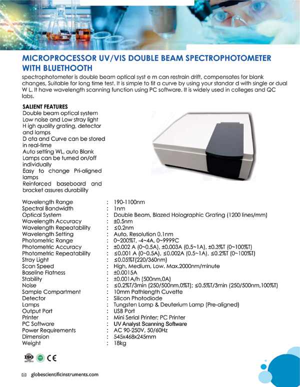 MICROPROCESSOR UV/VIS DOUBLE BEAM SPECTROPHOTOMETER